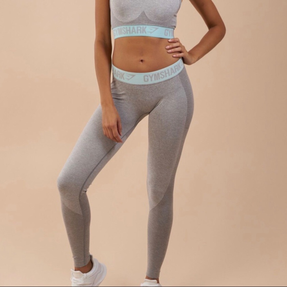 Gymshark Flex Leggings - Lt Grey/Turquoise